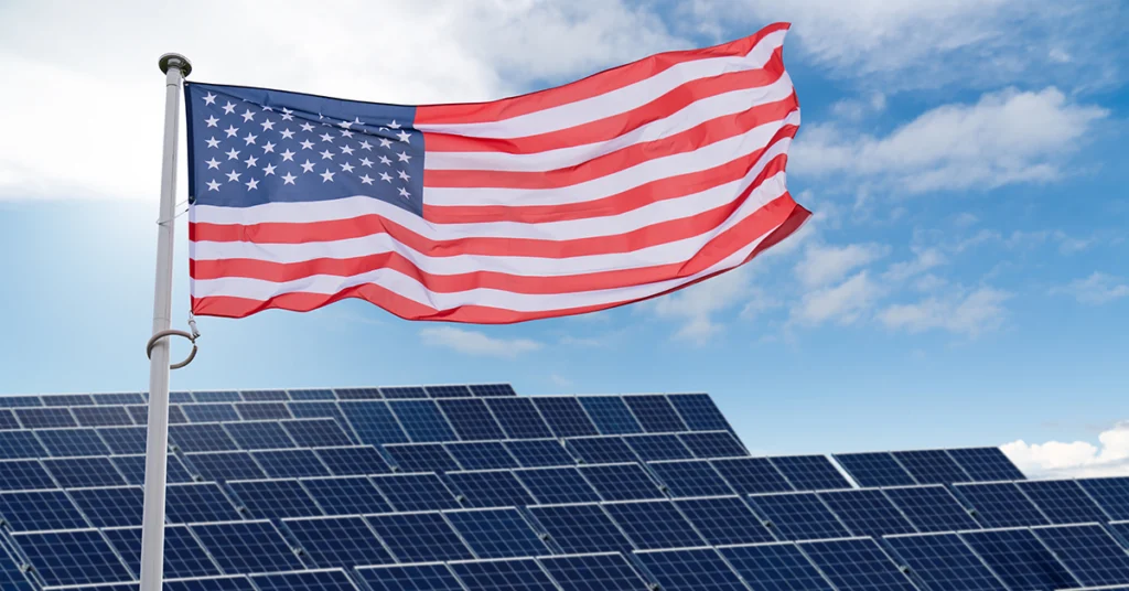 American flag with solar panels